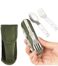 Джобен нож с прибори за хранене 7в1 преносим комплект калъф за колан