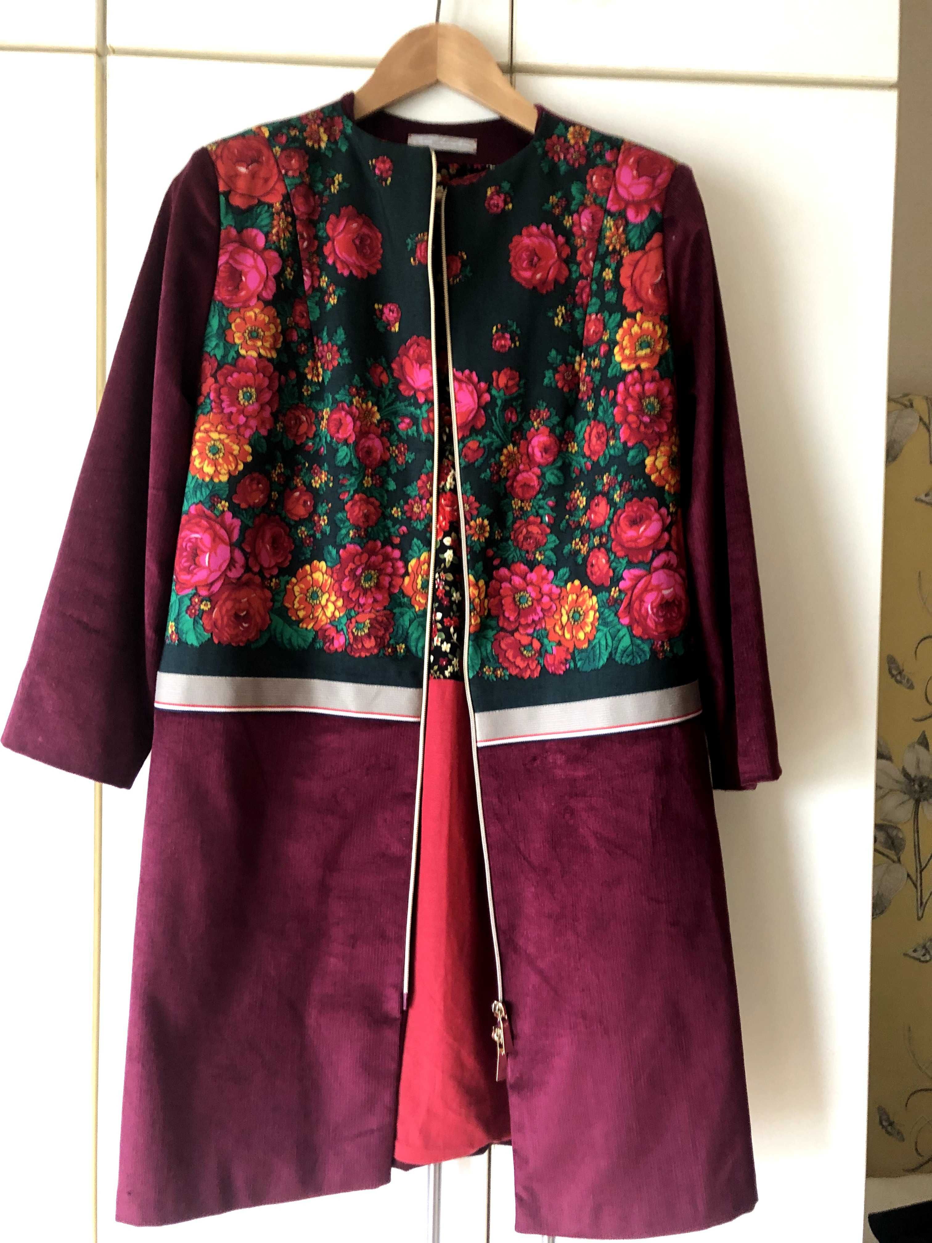 Jacheta pardesiu designer, de catifea reiata grena S-M