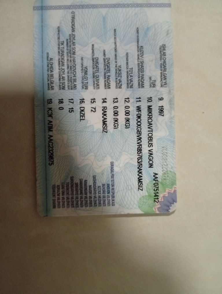 Ford tranzit 1997 yil sotiladi 5000 kelishiladi
