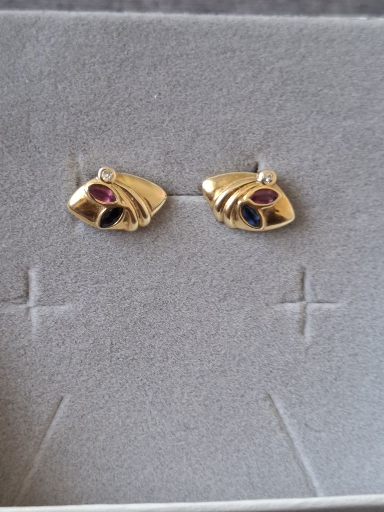 Cercei aur 14k diamante, safire, rubine