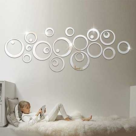 Set Oglinzi Decorative din PVC Argintii Cercuri 24 bucati/set