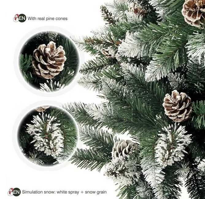 Brad artificial Yorbay 180 cm, Conuri de Pin și Zăpadă Artificială