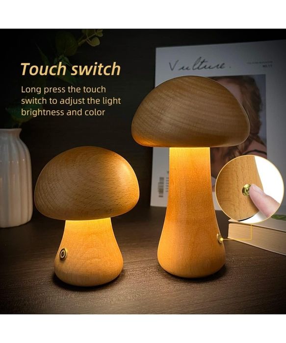 Veioza din lemn in forma de ciuperca, fara fir