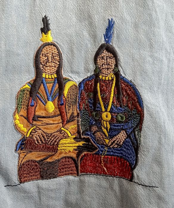 WAMPUM cămașă vintage brodată motive Amer-Indieni, 3XL