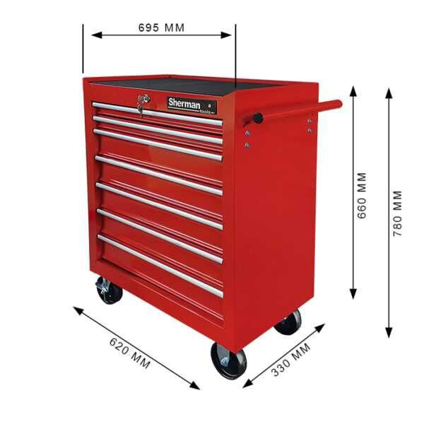 Dulap scule 7 sertare pe roți – oțel, frână, încuietoare