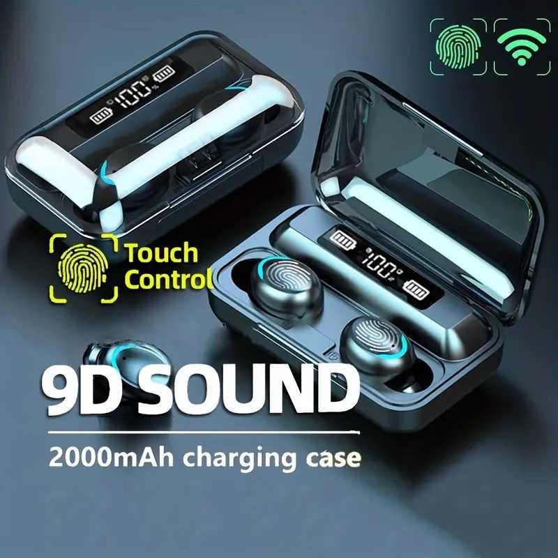 Безжични слушалки F9-5 с Powerbank 3300mAh, Водоустойчиви, Черни