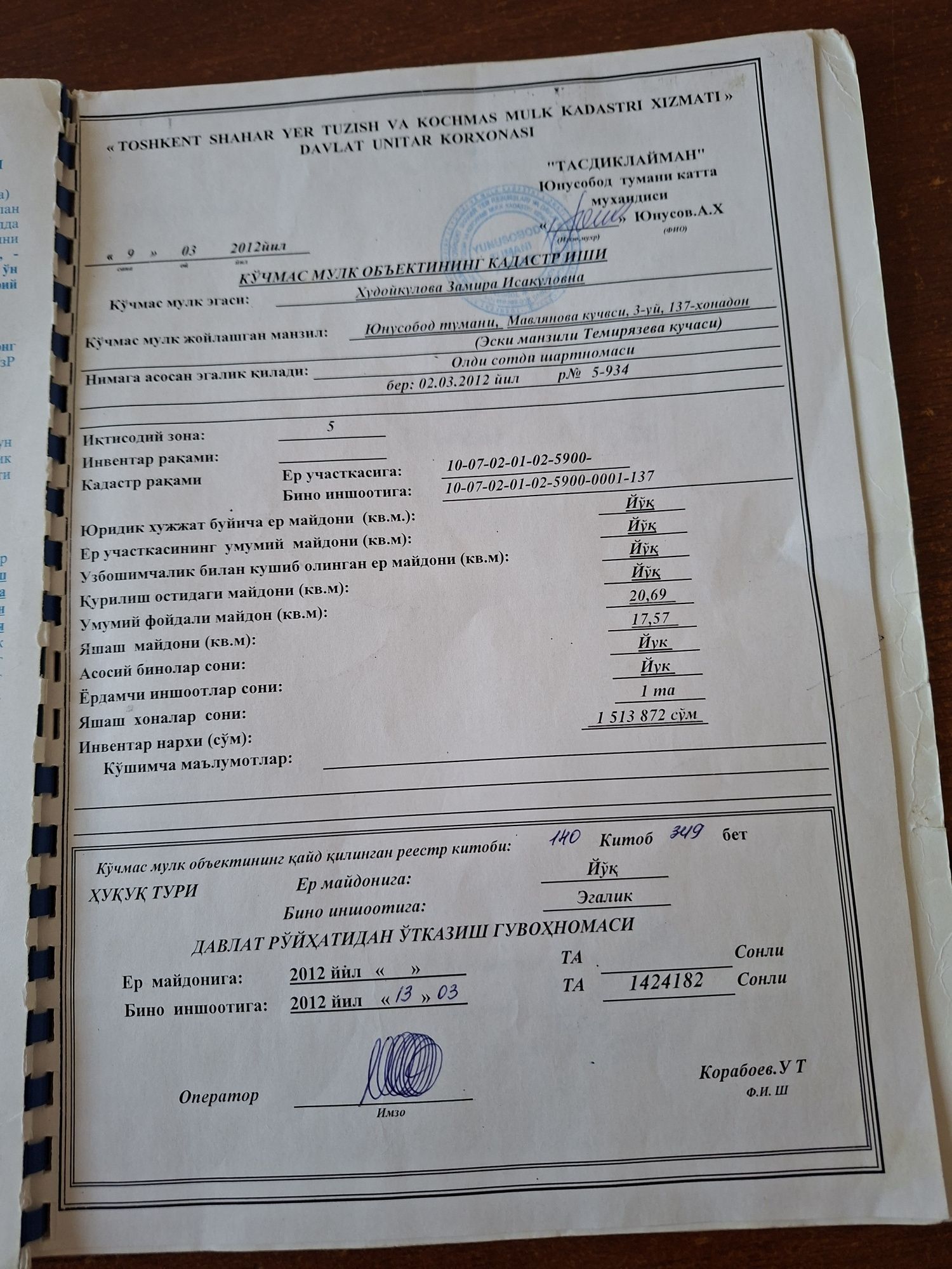 1 xonali uy sotiladi