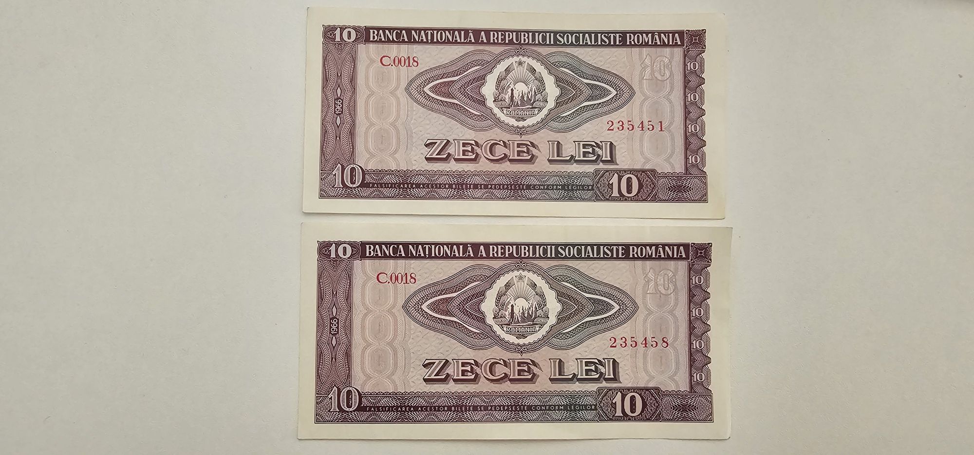 Bancnota 10 lei din 1966, 2 bancnote neutilizate