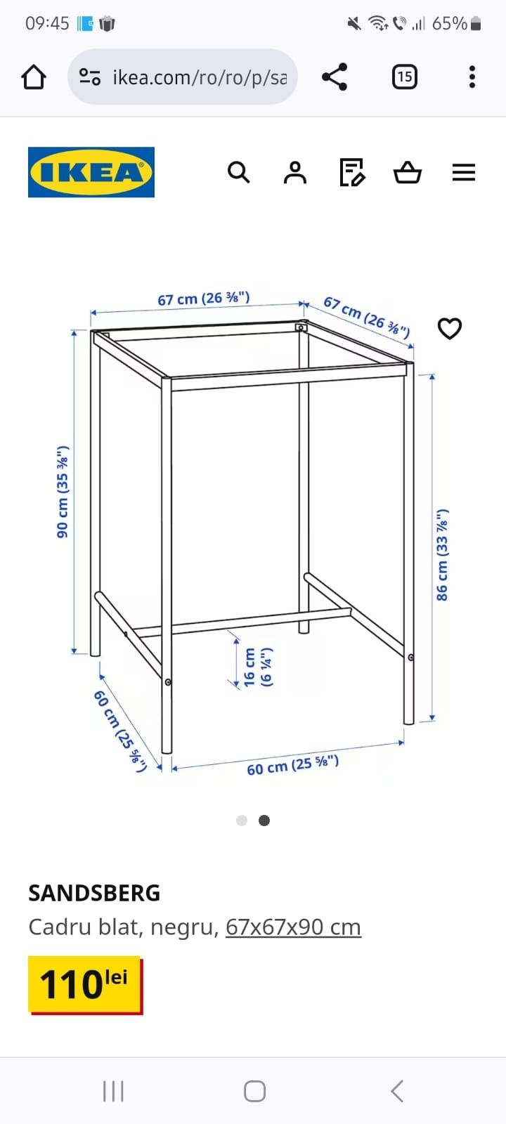 Cadru blat 67x67x90 ikea