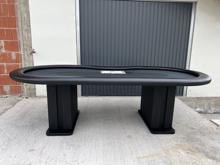 Masa Poker full black leather cu jetoniera metalica Casino stoc