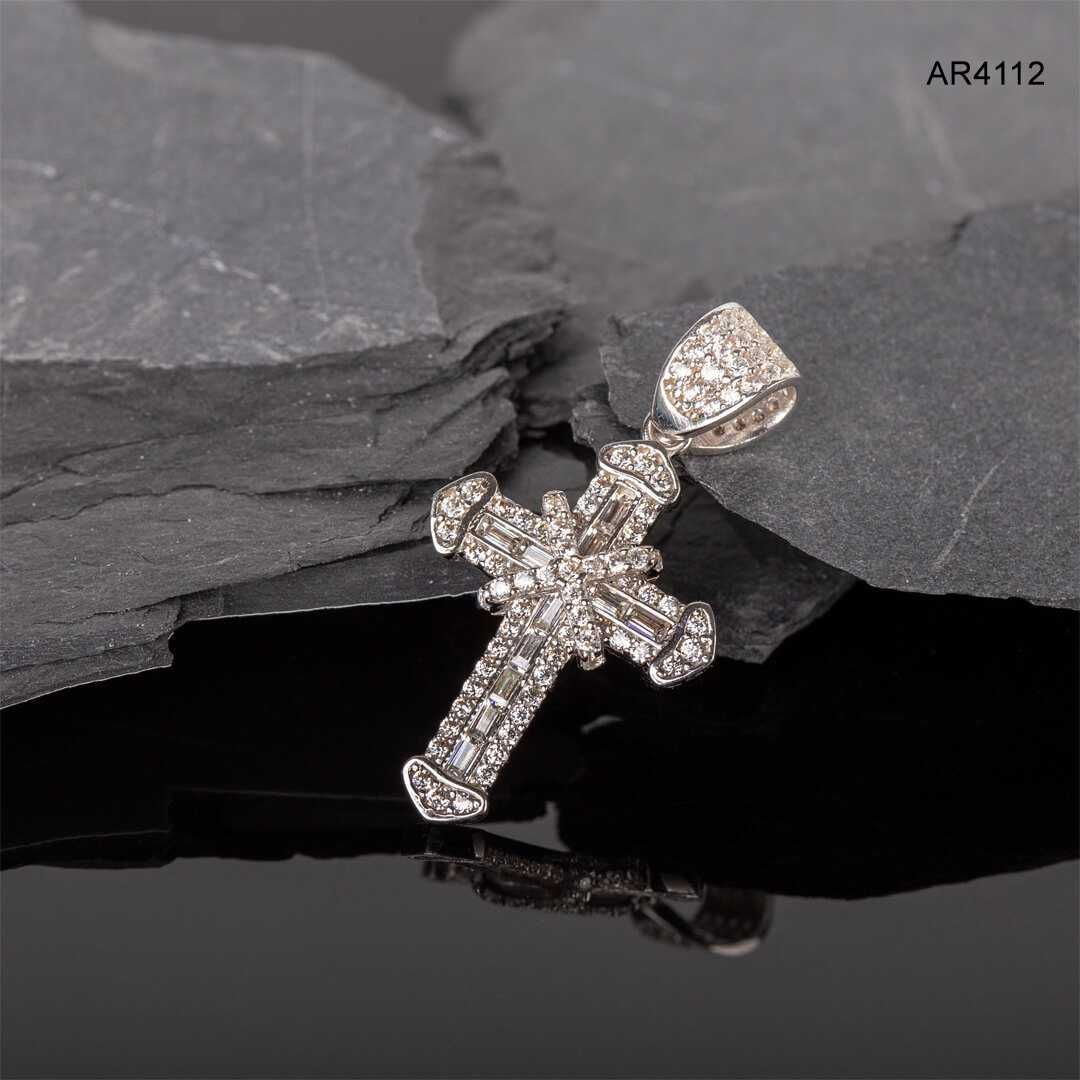 Pandantiv Aur 14K cruce, aur alb, 3,5cm x 2cm [AR4112] model ARJEWELS