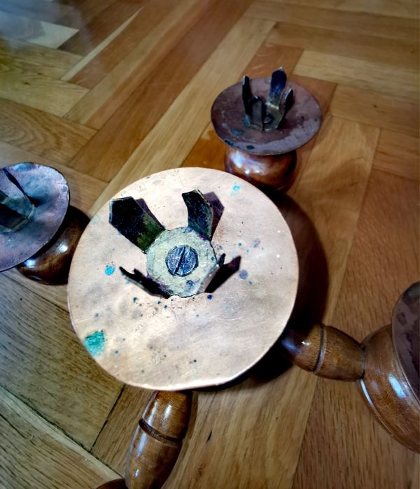 Антикварен дървен свещник за 5 свещи в стил Брутализъм ръчно изработен