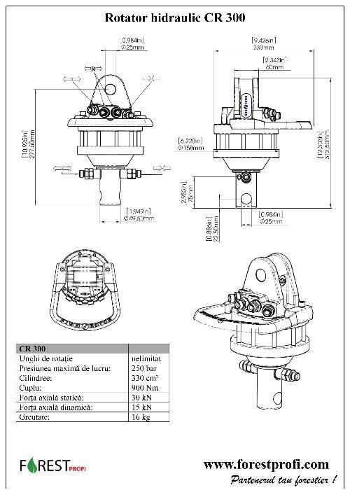 Rotator hidraulic 3 tone cu ax pentru graifer