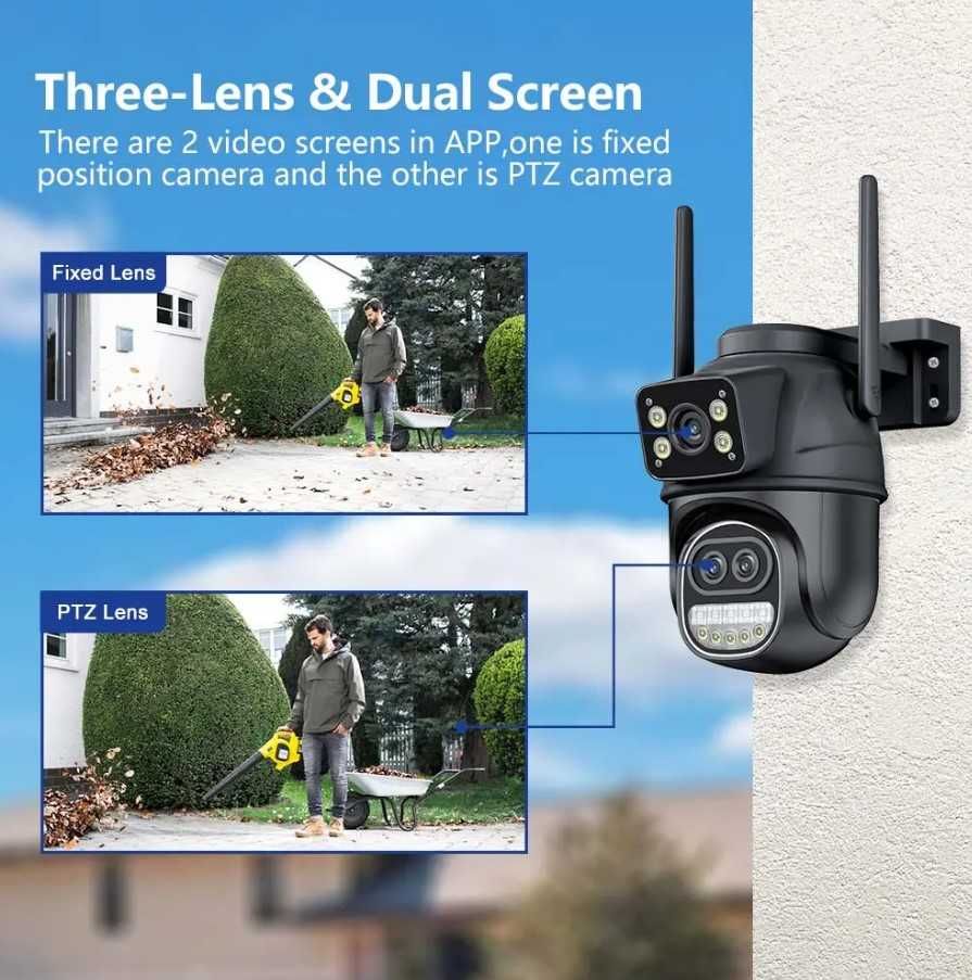 G771 Тройна Външна WI-FI камера с 3 обектива ICSEE, 12MP, 8х ZOOM