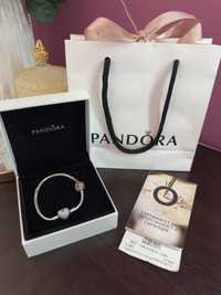 Pandora сребърна гривна и талисман в розово злато