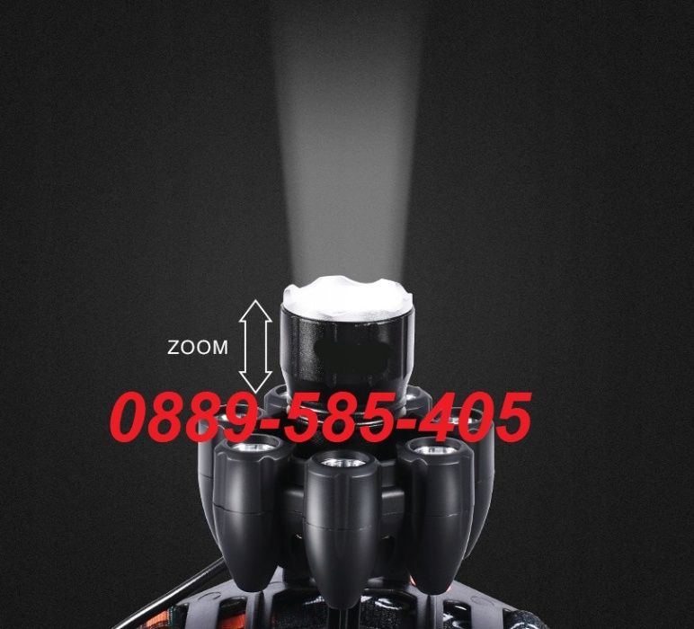 Мощен ЛЕД Челник фенер с ZOOM – 8 LED и стоп функция инструмен
