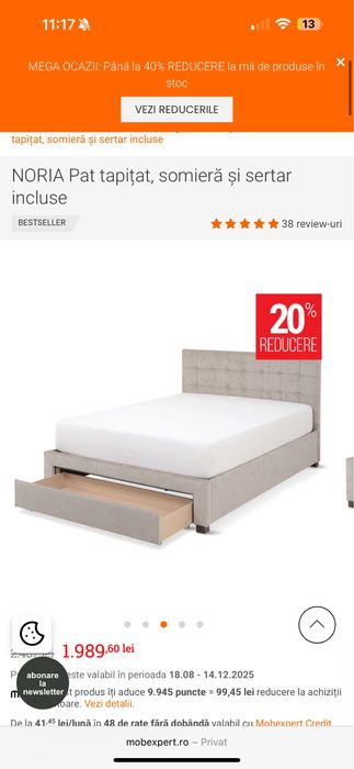 Pat tapitat Mobexpert cu saltea inclusa