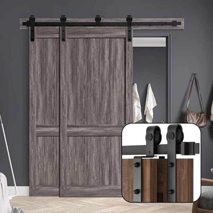 Kit feronerie pentru uși duble glisante – Oțel carbon, șină de 244 cm