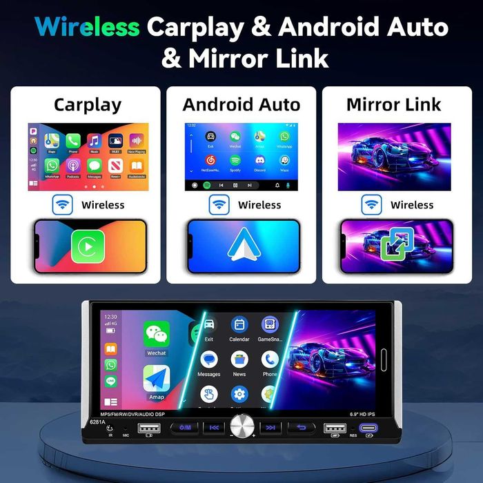 CAMECHO 1G 32G Android еднодинна автомобилна аудио стерео система,6,9"