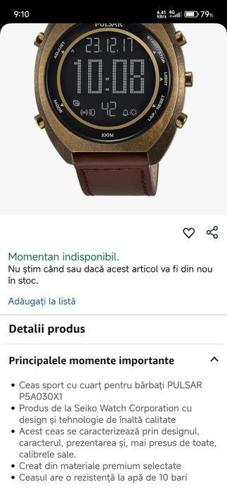 Ceas Pulsar sport cu cuart.