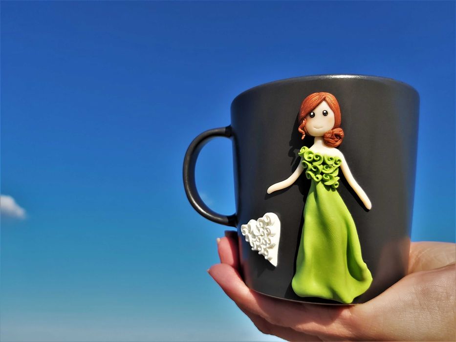 Cadou fetite, sotie/iubita cana handmade cu papusa fimo