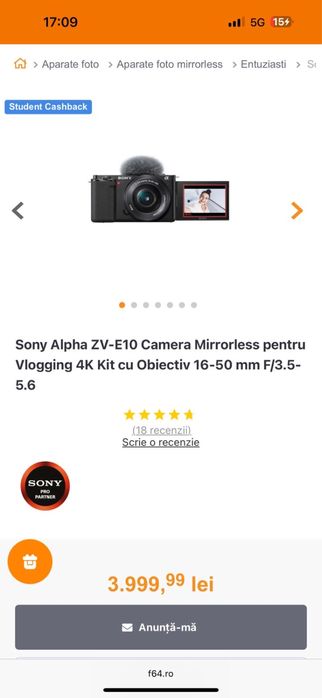 Sony ZV E10 Noua