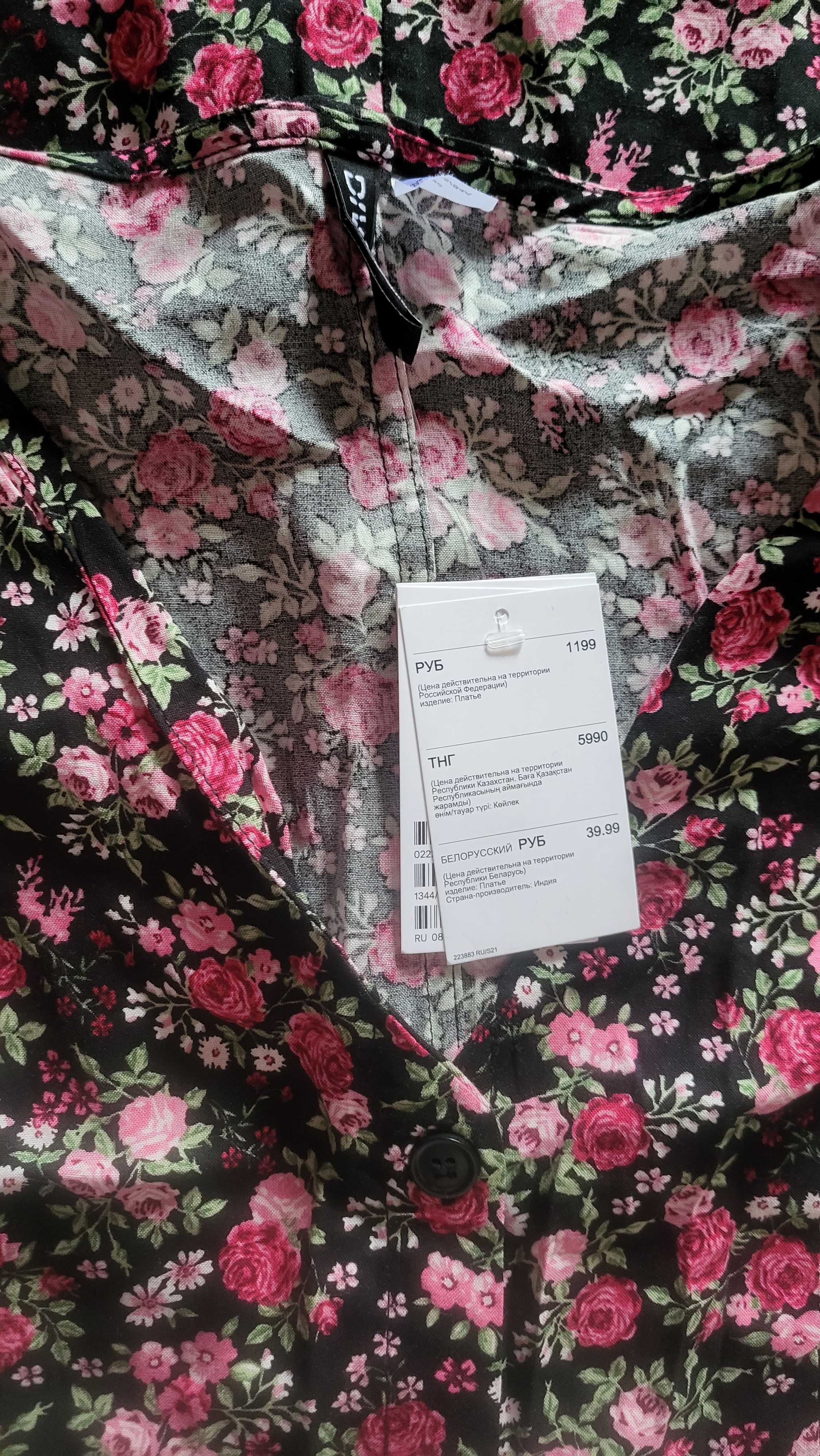 Платье новое H&M черное в цветочный принт, вискоза