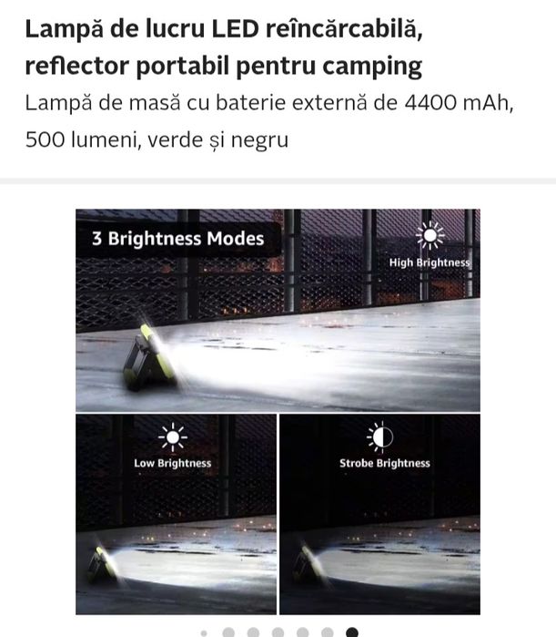 Lampă de lucru LED reîncărcabilă, reflector portabil pentru camping
La
