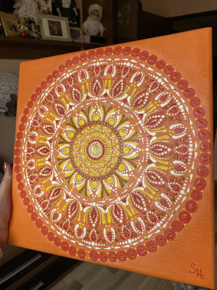 Tablou Mandala , pictat manual pe pânzã.