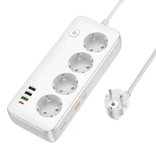 Удлинитель Hoco AC22 4 розетки + 4 USB, 30W PD, 2500W. Есть доставка