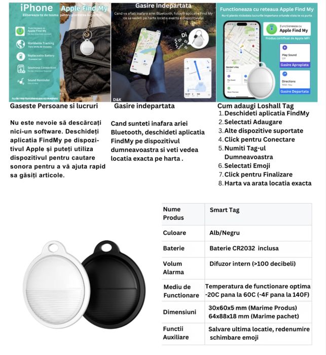 Dispozitiv anti-pierdere cu localizare gps , pentru iphone Apple