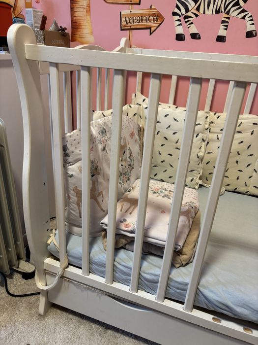 Patut de copil/bebelus cu saltea cocos lenjerii si protectii