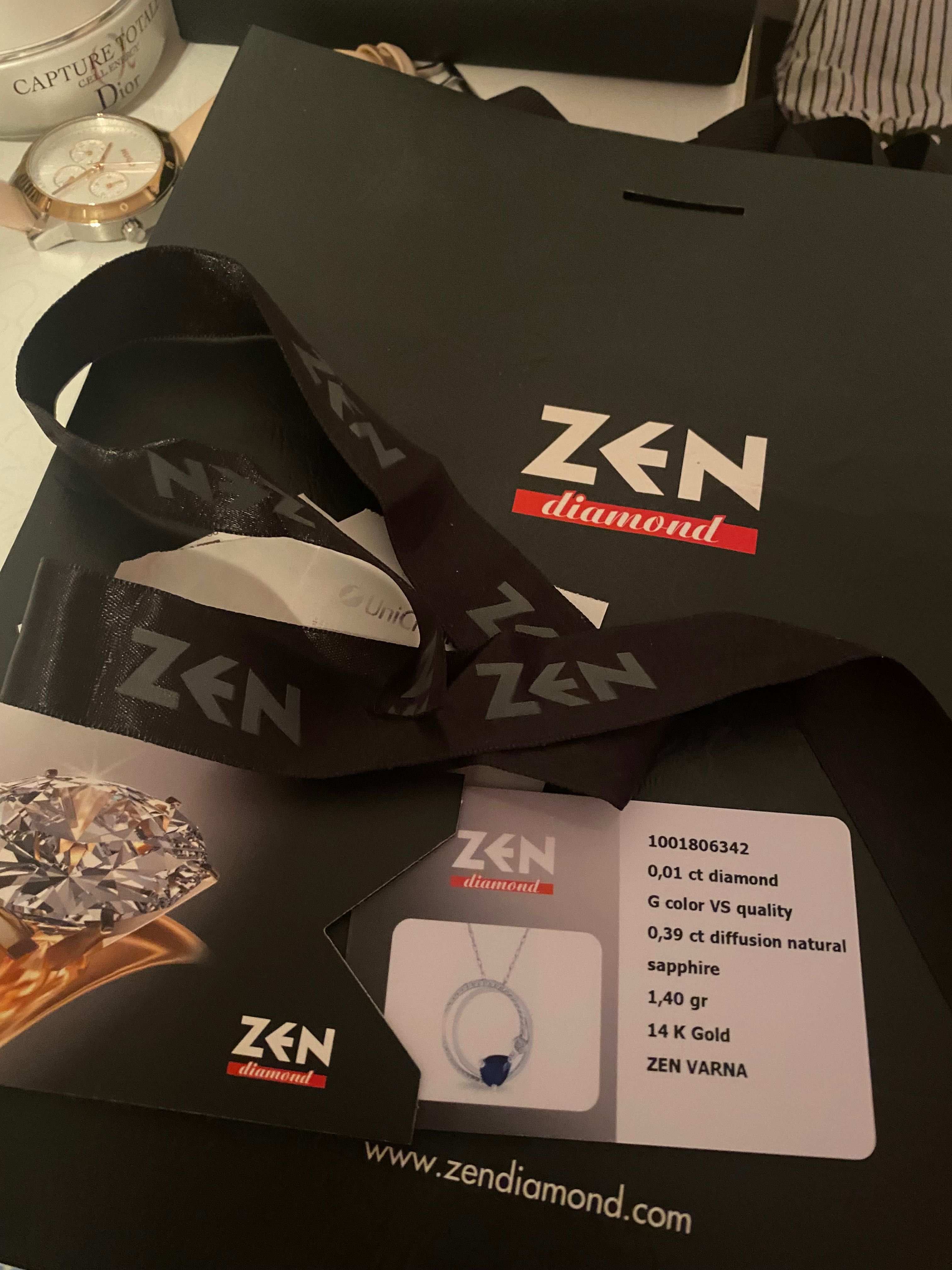 ZEN Diamond колие Рейна бяла злато  с диамант и сапфир