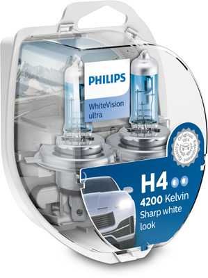 Комплект Халогени Крушки за фарове Philips H4 WhiteVision Ultra 2бр