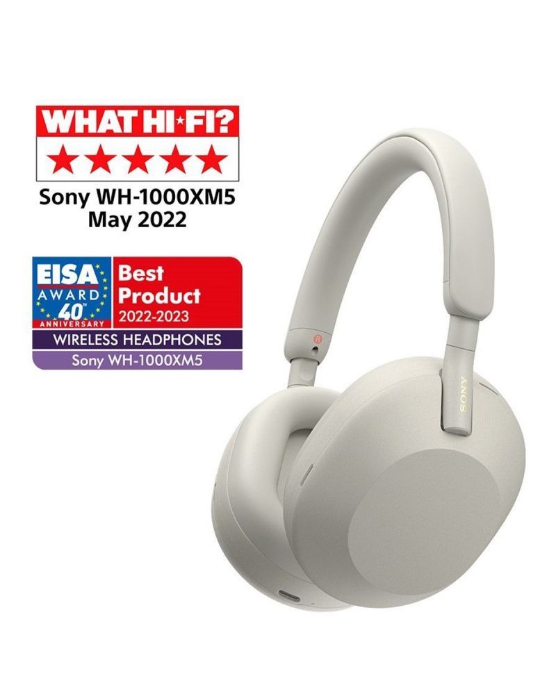 Sony - WH-1000XM5 Безжични слушалки с микрофон, ANC, сребристи