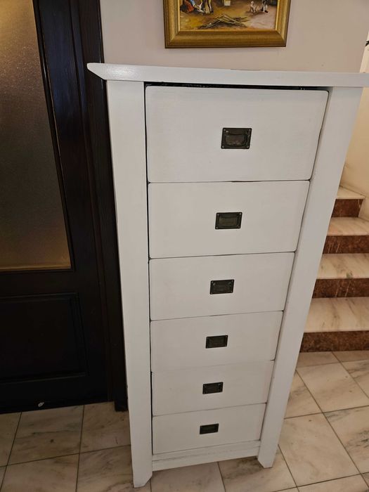 Vanzare mobila alba lemn si ratan Mobexpert -utilizat, stare buna
