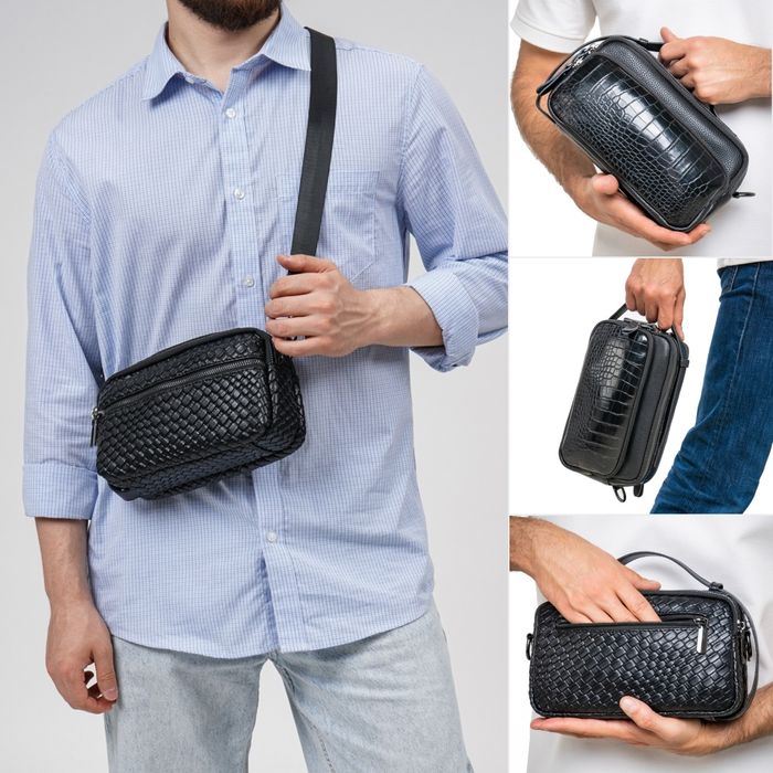 Универсальная мужская сумка барсетка - многосекционная.