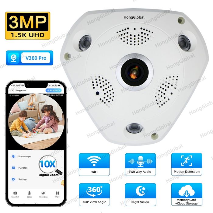 Панорамна камера wifi 3mp 360 градуса + карта памет 128GB