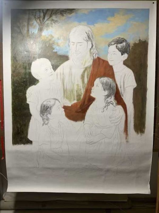 Pictura in ulei pe pânza Isus si Copiii ! 60x90cm