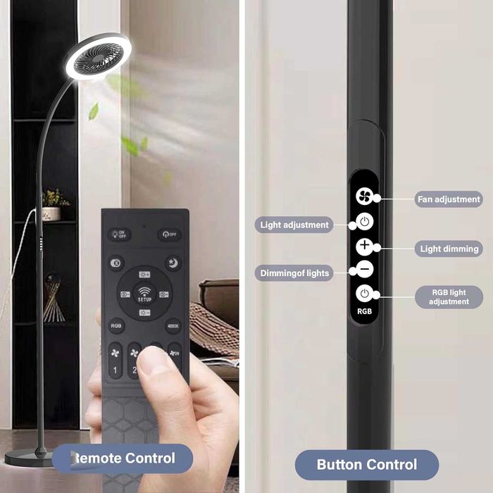 Ventilator si lampa de podea  cu lumină RGB 18 W/1500 LM