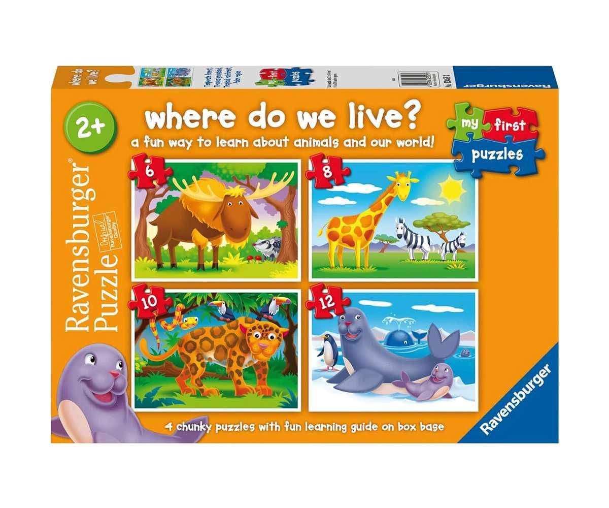 Моят първи Пъзел Ravensburger 4-в-1: 6/8/10/12 ел. Къде живеем?