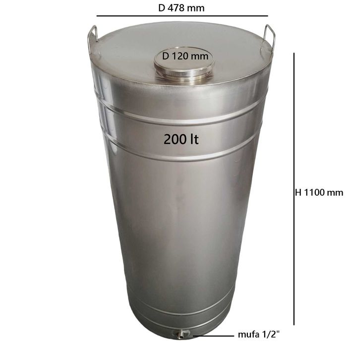 Butoi inox alimentar pentru vin si palinca 200 litri