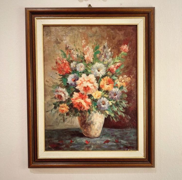 Tablou pictura cu flori în vază rama lemn