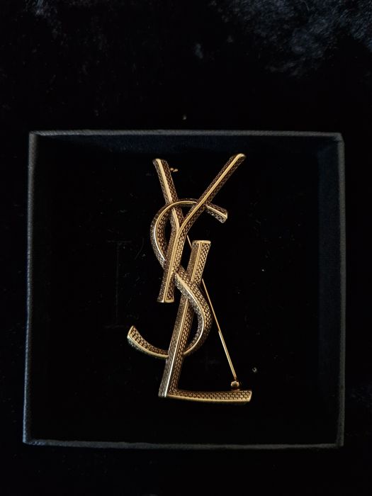 Textured YSL logo brooch