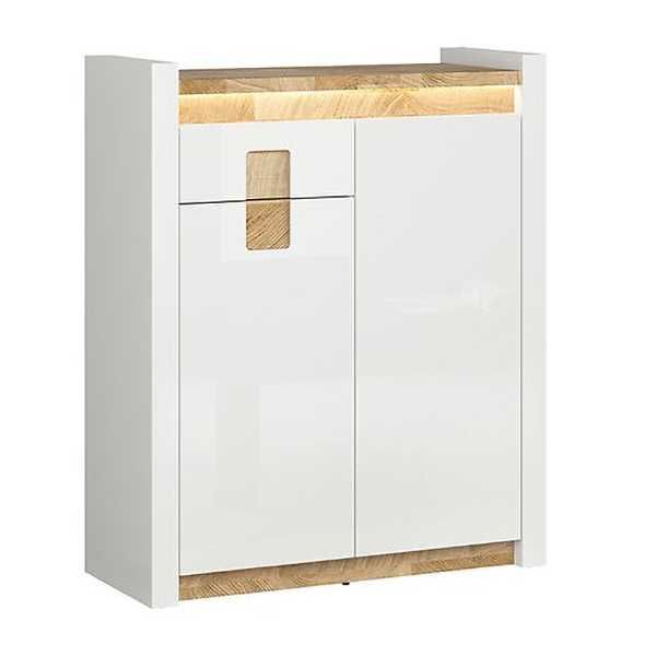 Гланциран шкаф с много отделения и LED осветление, Нов