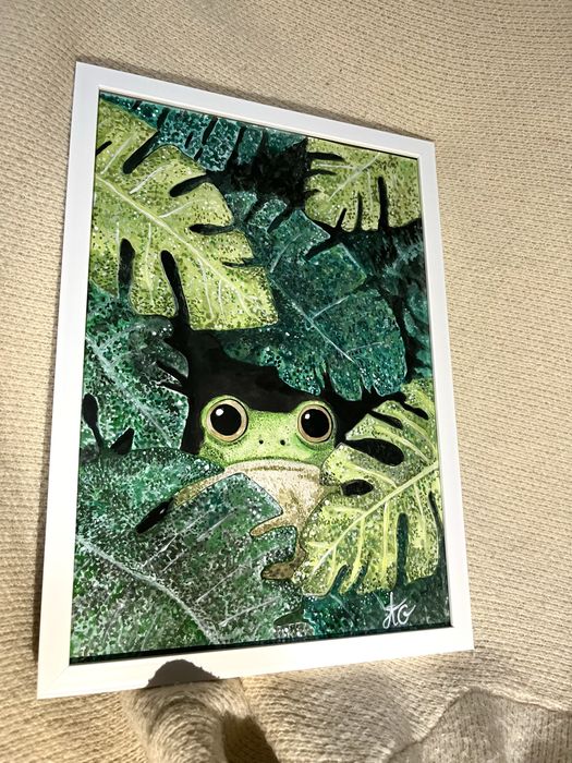 Tablou pictura Cute Jungle Frog/Decor Tropical Forest Green Art