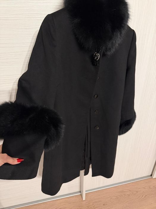 Palton cu blana naturala si cashmere