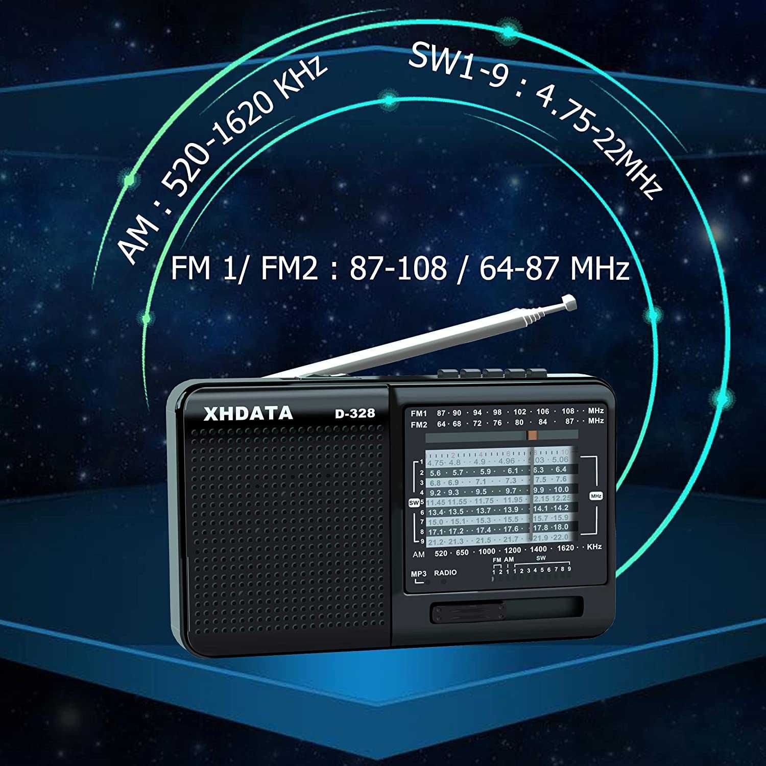 XHDATA D-328 DSP MP3 Player FM/AM/SW 12 Band радиоприемник