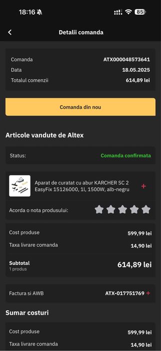 Aparat de curatat cu abur KARCHER SC2 EasyFix - Garantie Altex 18.5.27