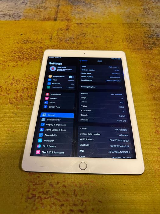 tableta apple ipad air 2, wifi, si cartela sim